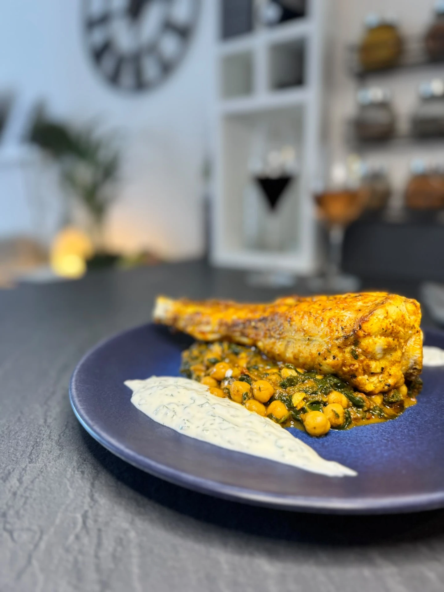 Spiced monkfish with chickpea and spinach curry